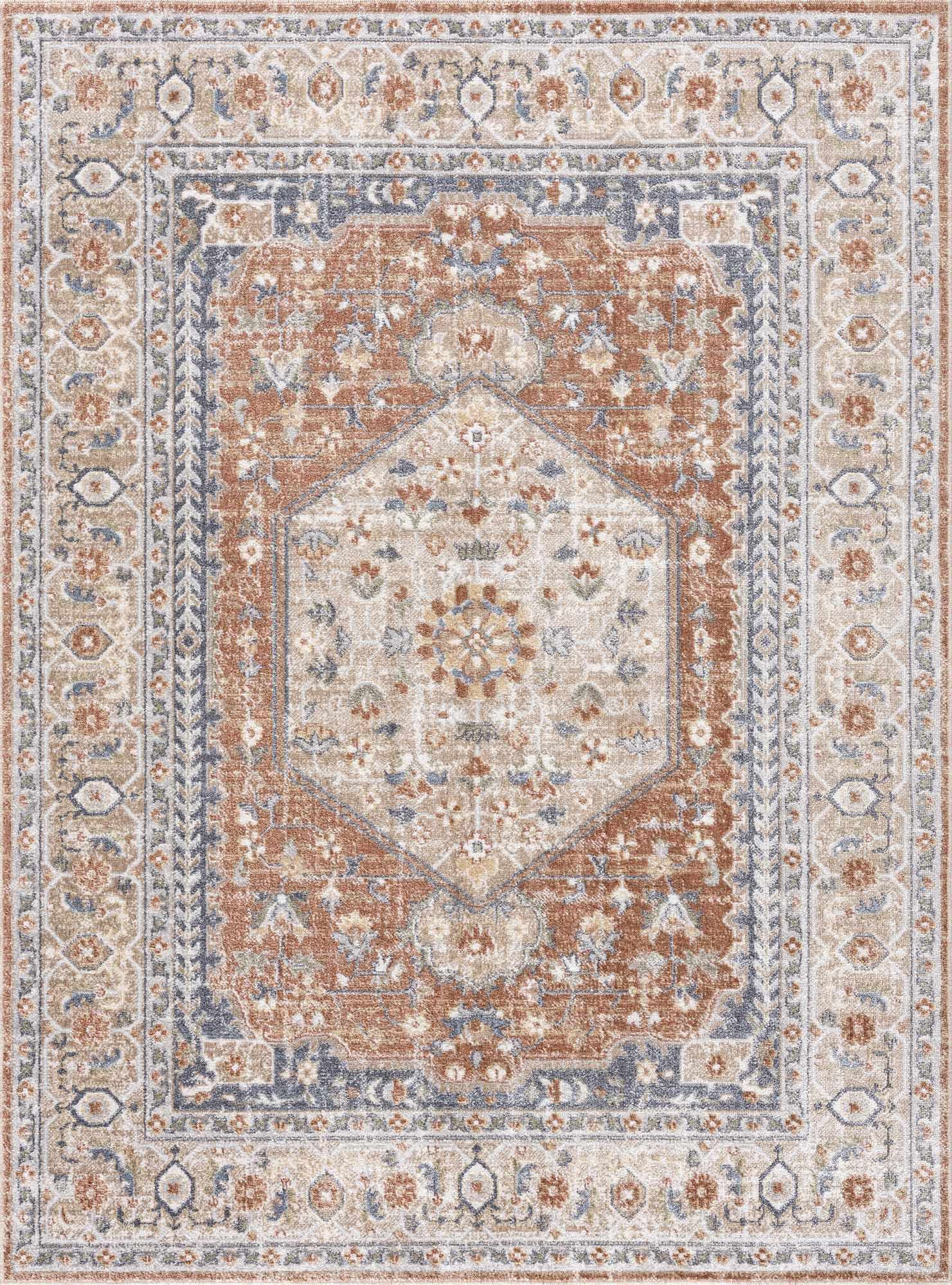 Traditional Floral Camel, Brown and Charcoal Vintage Style Turkish