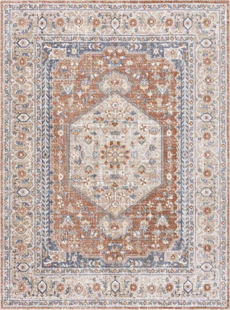Traditional Camel, Brown and Charcoal Vintage Style Washable Multi Size Turkish Design Rug - The Rug Decor
