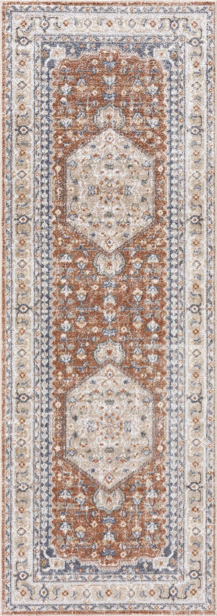 Traditional Camel, Brown and Charcoal Vintage Style Washable Multi Size Turkish Design Rug - The Rug Decor