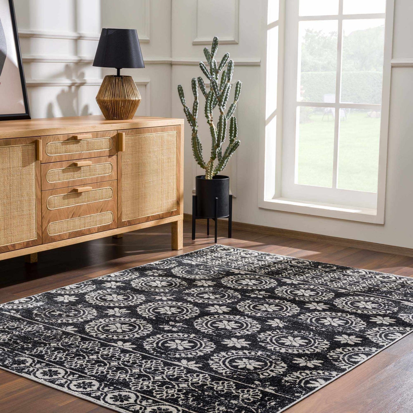 Traditional Charcoal and Ivory Low Pile Washable Area Rug - The Rug Decor