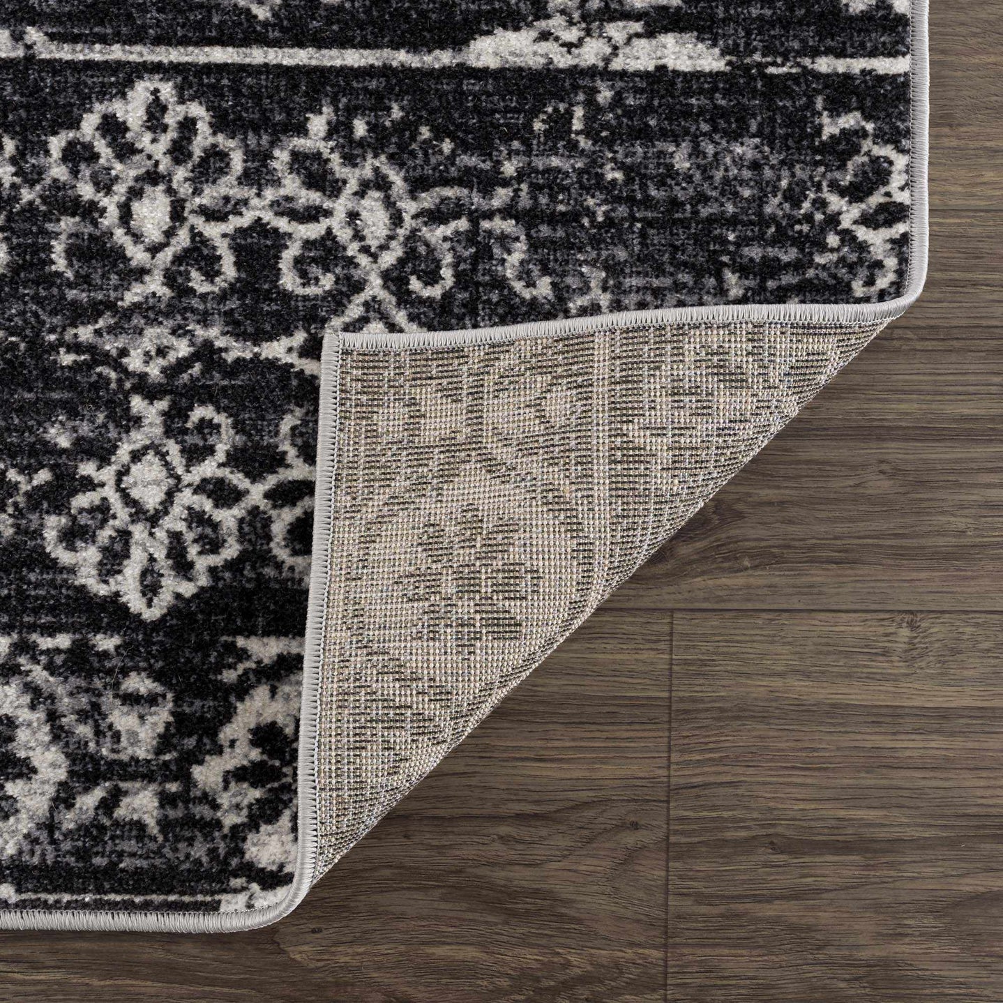 Traditional Charcoal and Ivory Low Pile Washable Area Rug - The Rug Decor