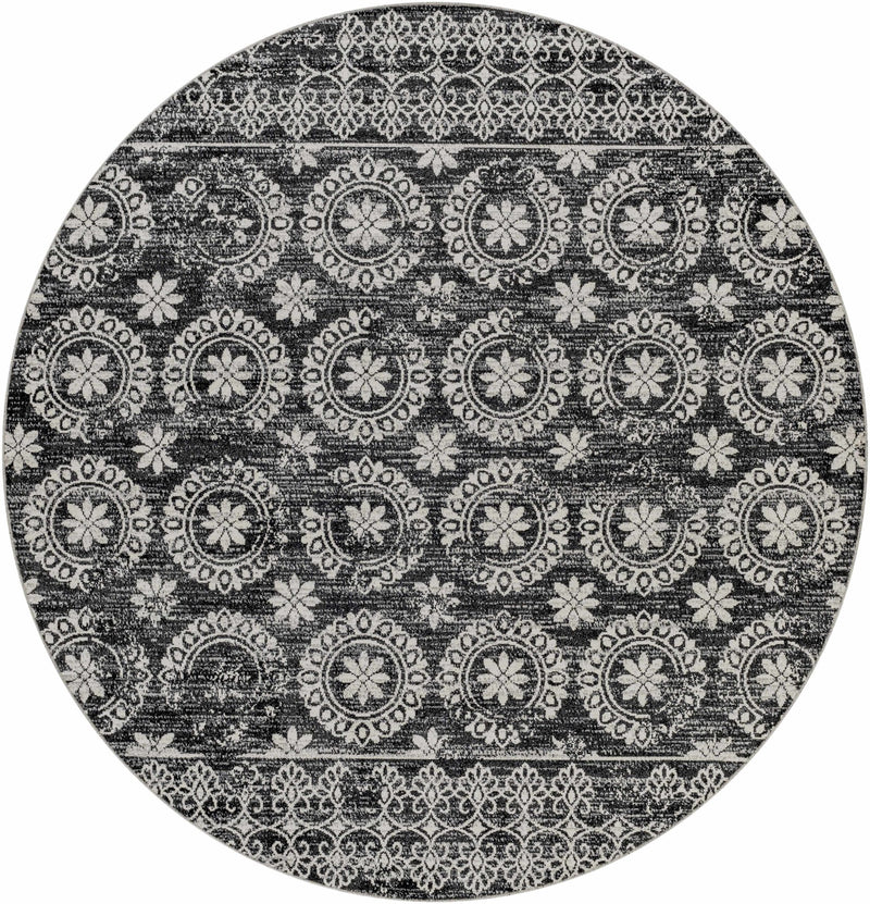 Traditional Charcoal and Ivory Low Pile Washable Area Rug - The Rug Decor