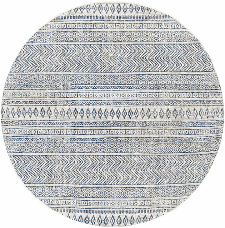 Traditional Contemporary Ivory and Blue Tribal Design Outdoor Area Rug - The Rug Decor