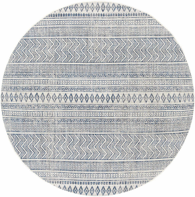 Traditional Contemporary Ivory and Blue Tribal Design Outdoor Area Rug - The Rug Decor