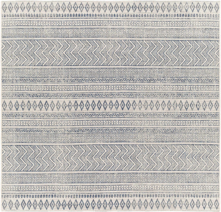 Traditional Contemporary Ivory and Blue Tribal Design Outdoor Area Rug - The Rug Decor
