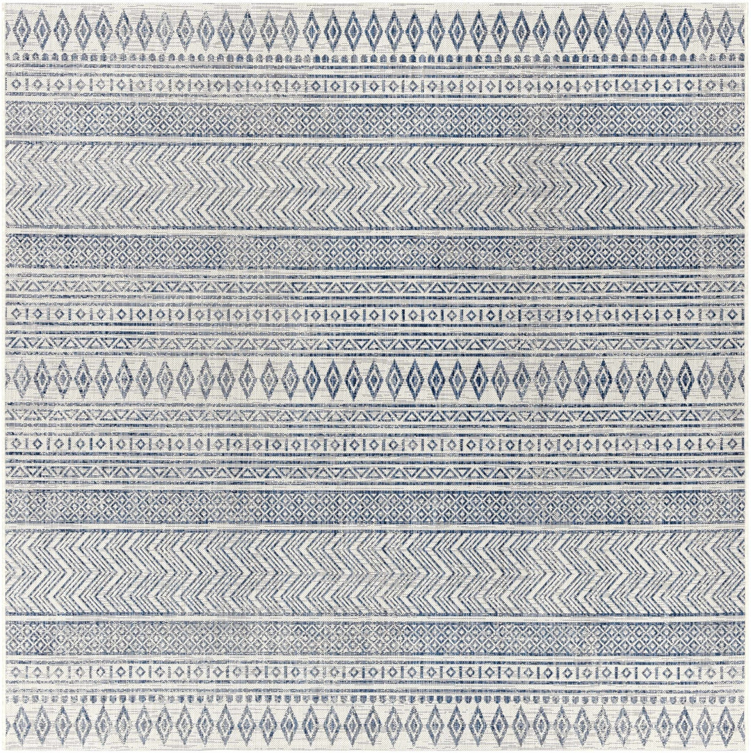 Traditional Contemporary Ivory and Blue Tribal Design Outdoor Area Rug - The Rug Decor
