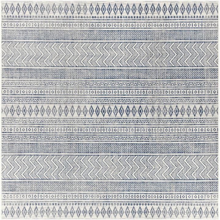 Traditional Contemporary Ivory and Blue Tribal Design Outdoor Area Rug - The Rug Decor
