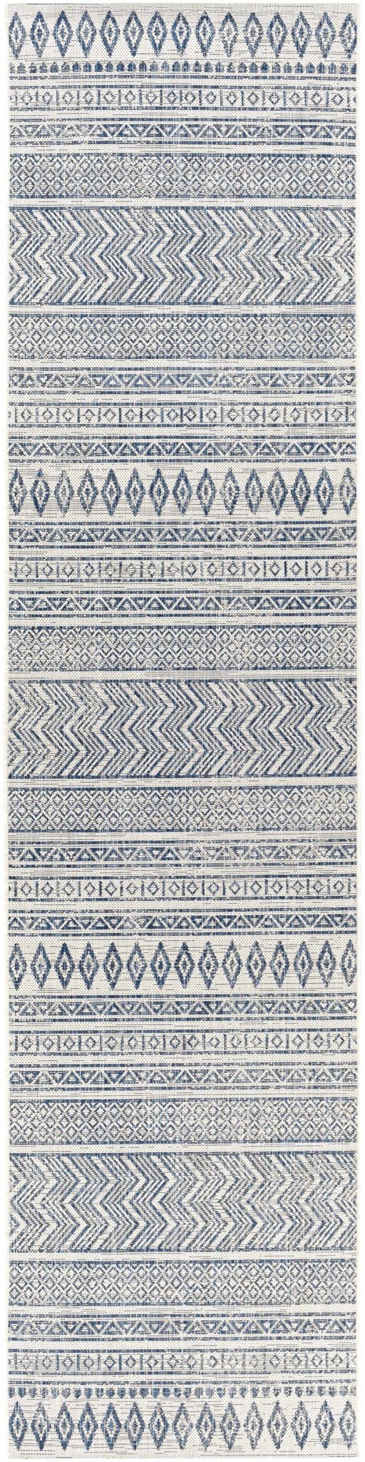 Traditional Contemporary Ivory and Blue Tribal Design Outdoor Area Rug - The Rug Decor