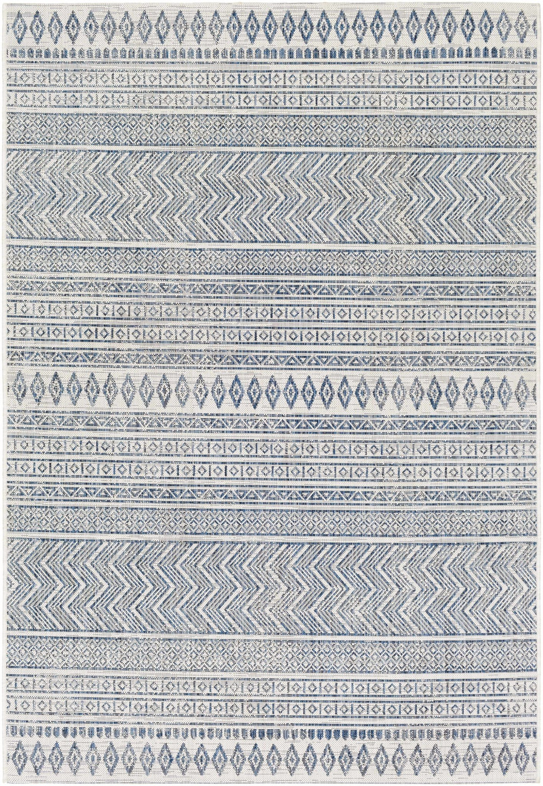 Traditional Contemporary Ivory and Blue Tribal Design Outdoor Area Rug - The Rug Decor