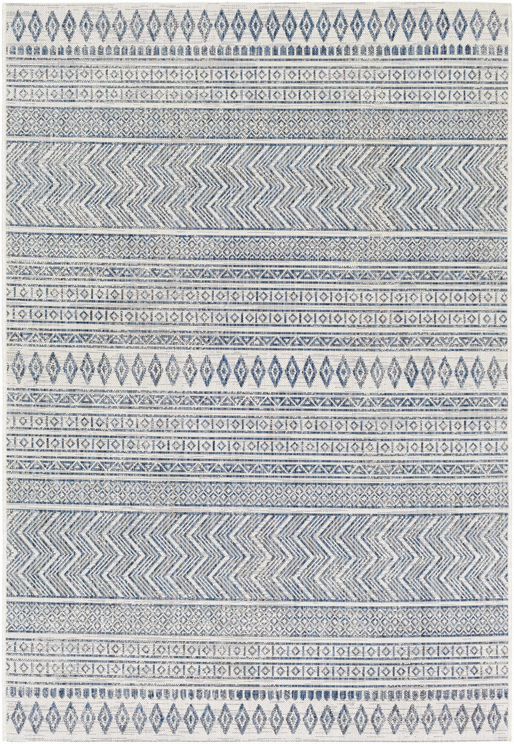 Traditional Contemporary Ivory and Blue Tribal Design Outdoor Area Rug - The Rug Decor