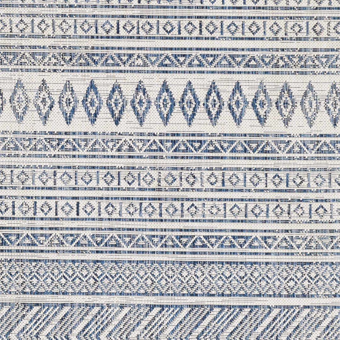 Traditional Contemporary Ivory and Blue Tribal Design Outdoor Area Rug - The Rug Decor