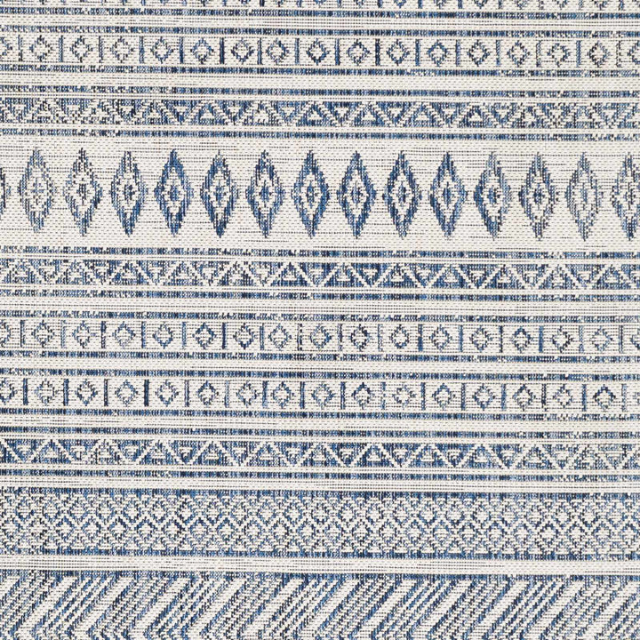 Traditional Contemporary Ivory and Blue Tribal Design Outdoor Area Rug - The Rug Decor