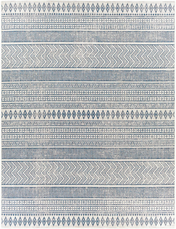Traditional Contemporary Ivory and Blue Tribal Design Outdoor Area Rug - The Rug Decor
