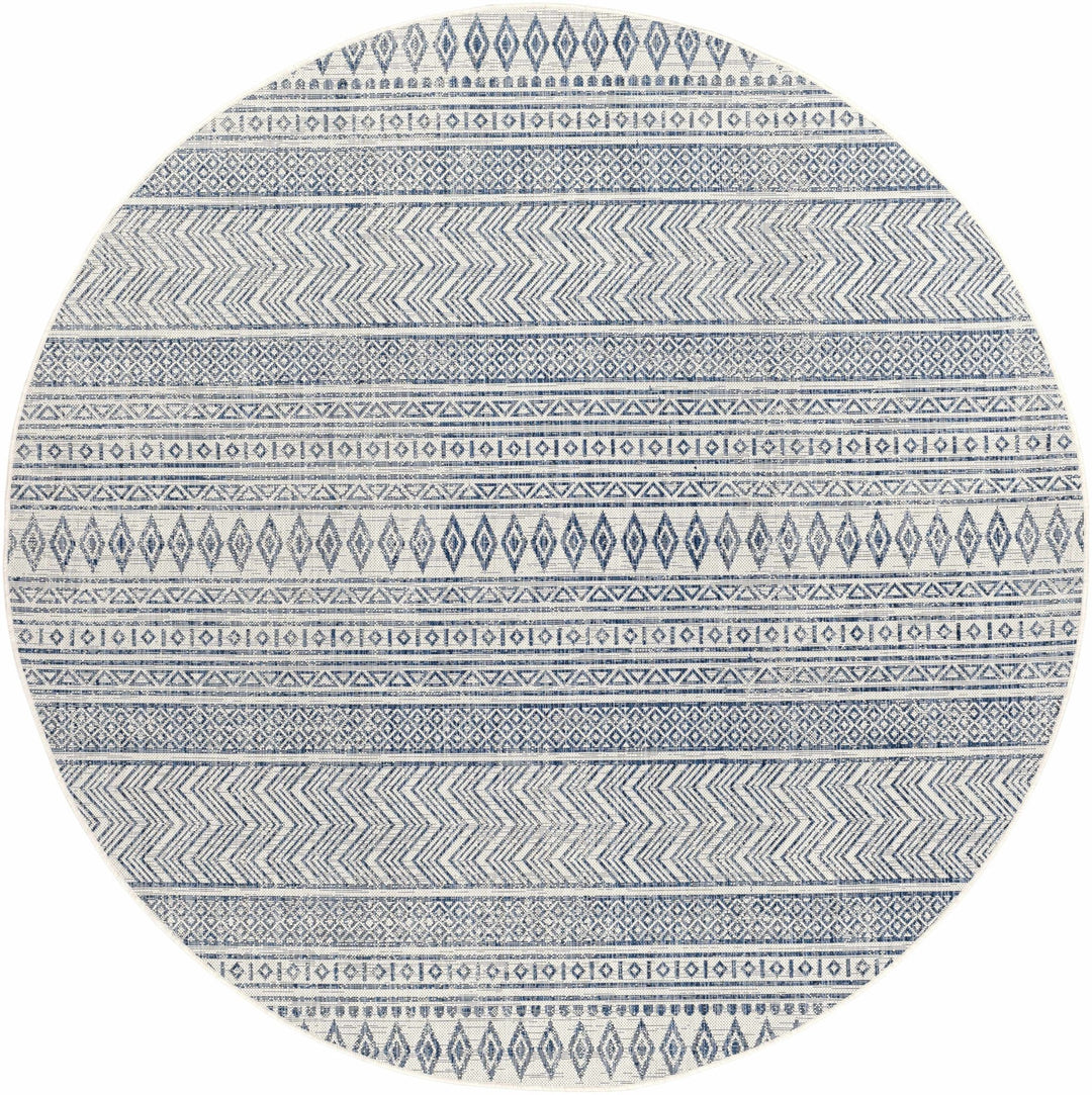 Traditional Contemporary Ivory and Blue Tribal Design Outdoor Area Rug - The Rug Decor