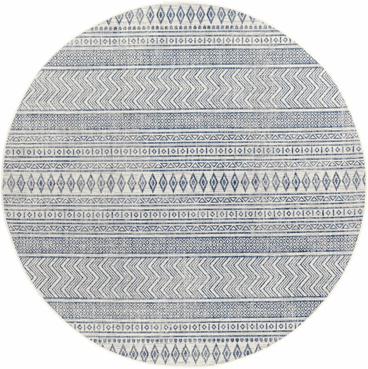 Traditional Contemporary Ivory and Blue Tribal Design Outdoor Area Rug - The Rug Decor