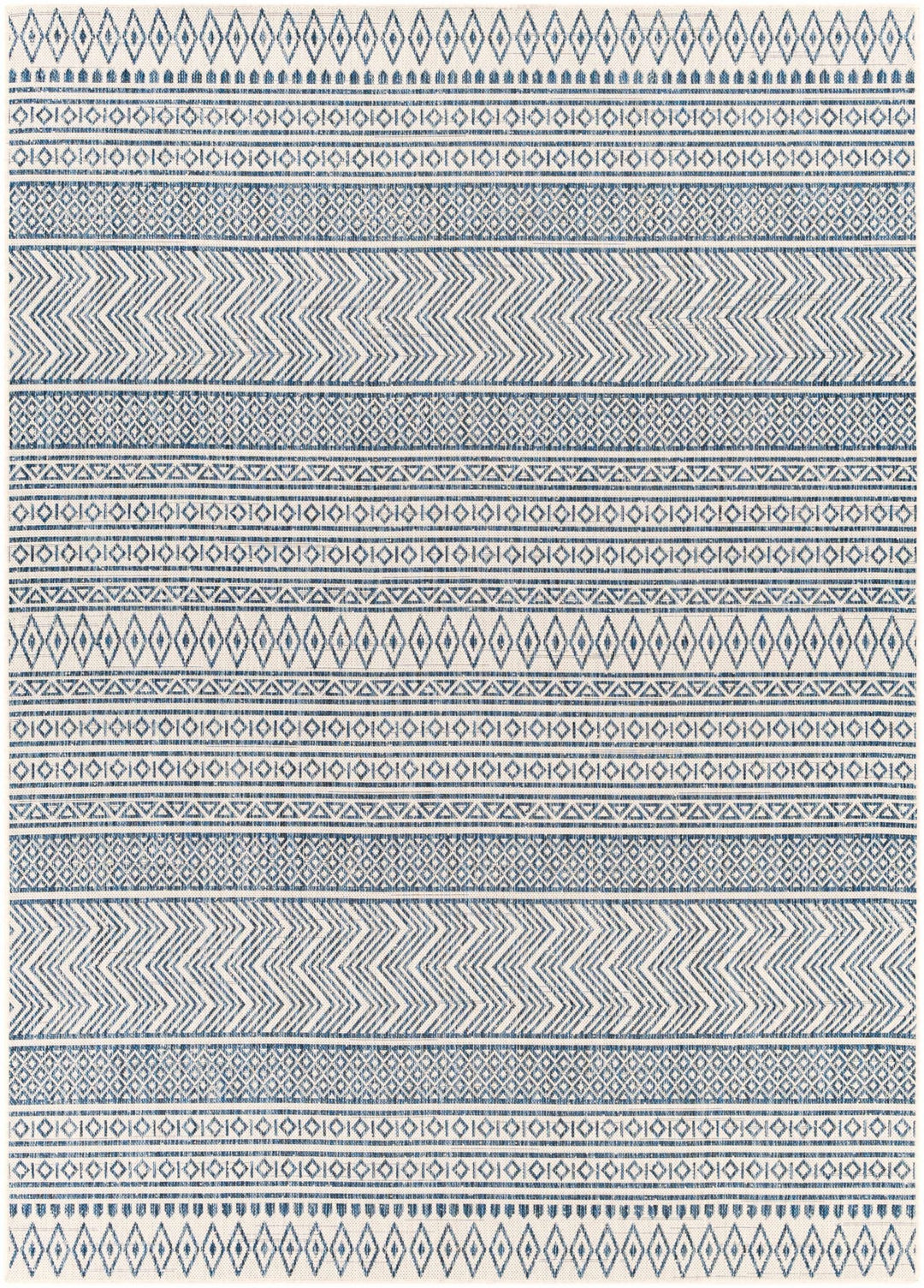 Traditional Contemporary Ivory and Blue Tribal Design Outdoor Area Rug - The Rug Decor