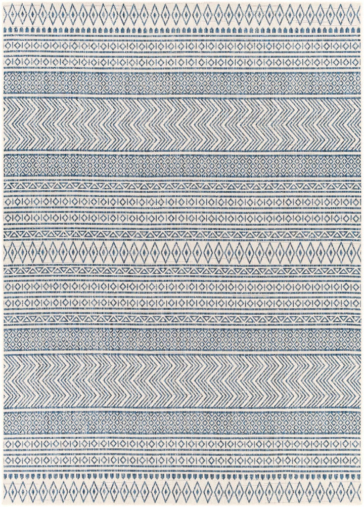 Traditional Contemporary Ivory and Blue Tribal Design Outdoor Area Rug - The Rug Decor