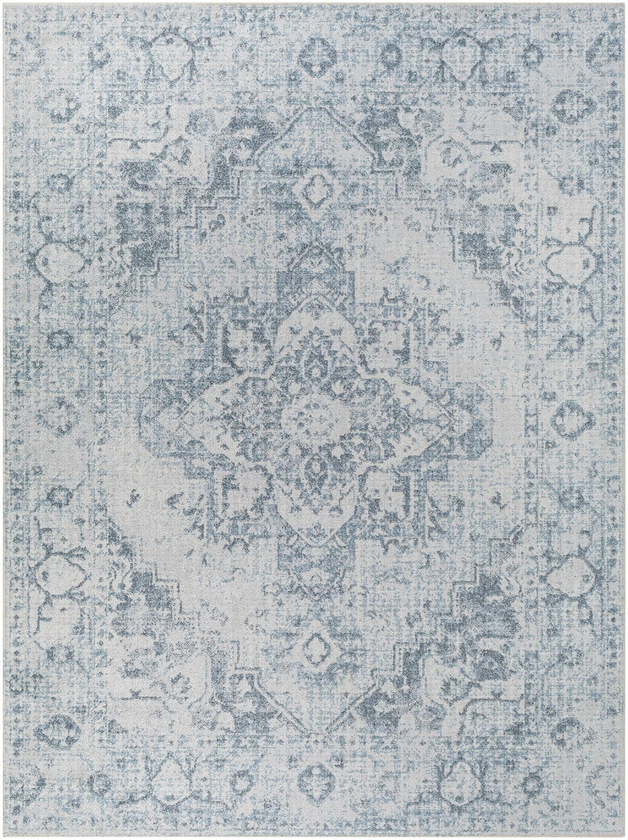 Traditional Design Aqua Blue And Ivory Machine-Washable Area Rug - The Rug Decor