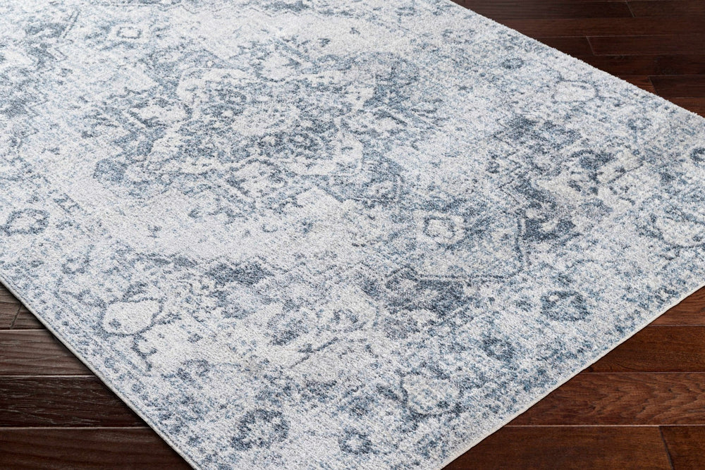 Traditional Design Aqua Blue And Ivory Machine-Washable Area Rug - The Rug Decor