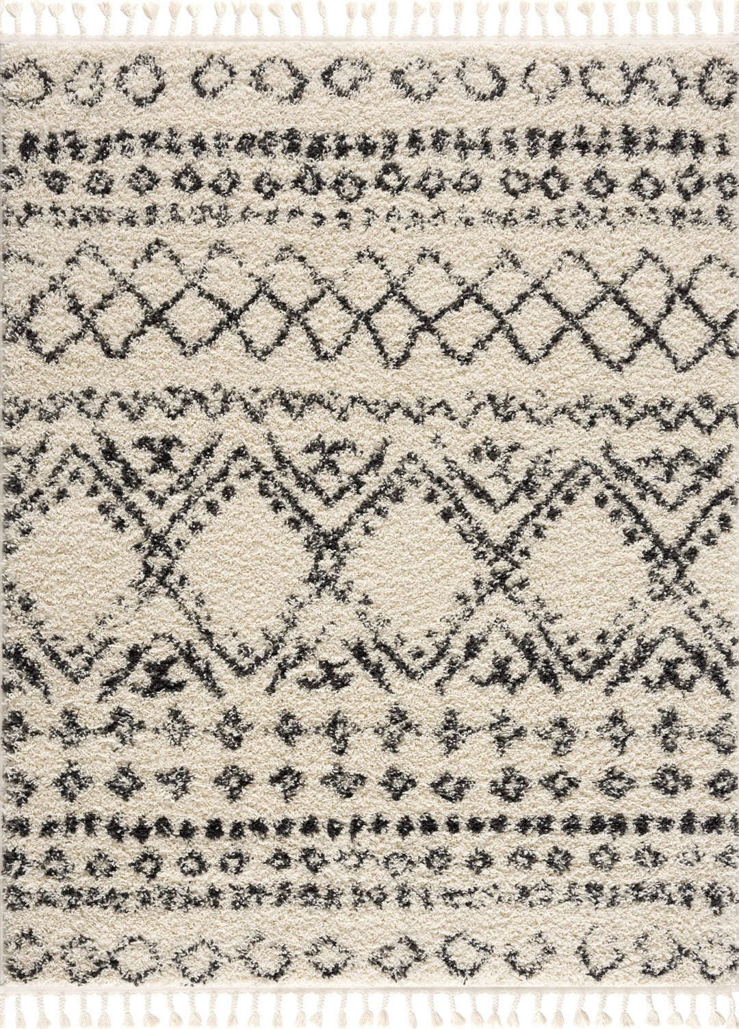Traditional Design Beige and Charcoal Machine Woven Moroccan Tribal Trellis Rug - The Rug Decor