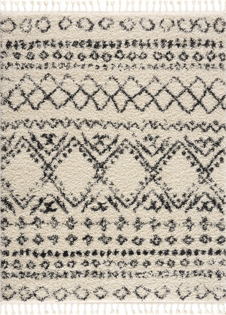 Traditional Design Beige and Charcoal Machine Woven Moroccan Tribal Trellis Rug - The Rug Decor