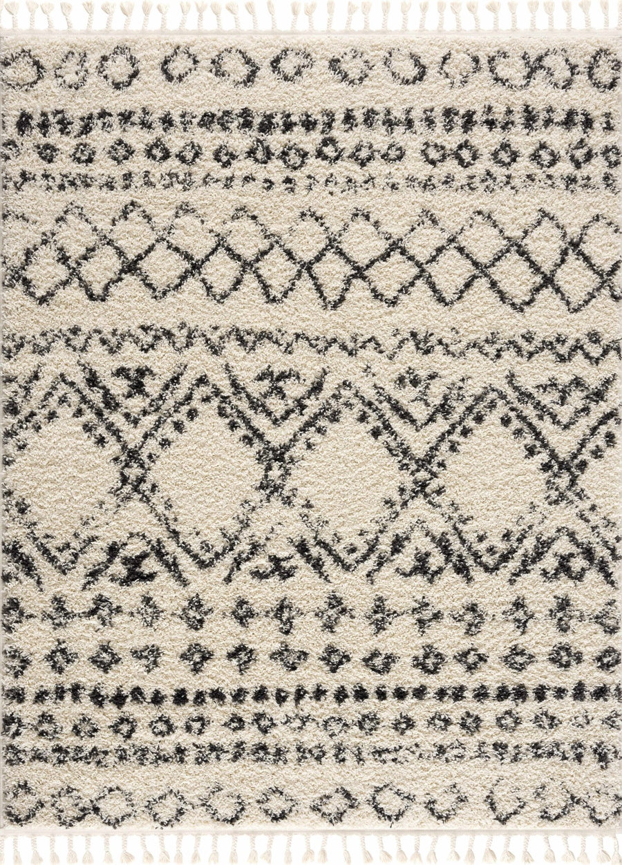 Traditional Design Beige and Charcoal Machine Woven Moroccan Tribal Trellis Rug - The Rug Decor
