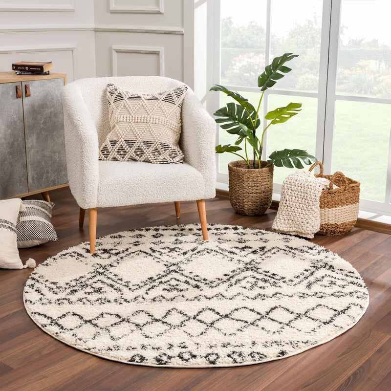 Traditional Design Beige and Charcoal Machine Woven Moroccan Tribal Trellis Rug - The Rug Decor