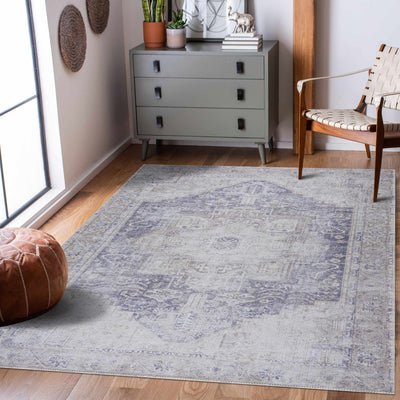 Traditional Design Brown, Violet and Beige Low pile Multi Size Area Rug - The Rug Decor