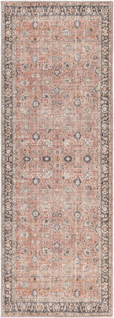 Traditional Design Floral Rust And Charcoal Washable Area Rug - The Rug Decor