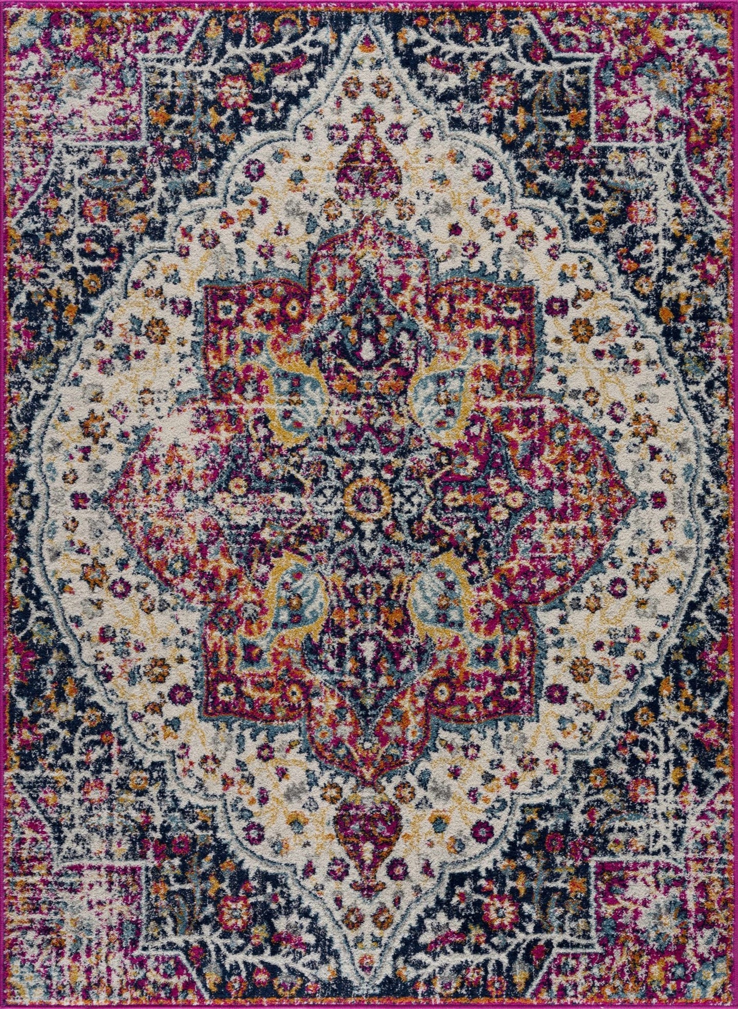 Traditional Design Heriz Ivory, Purple and Blue Premium look Medallion Area Rug - The Rug Decor