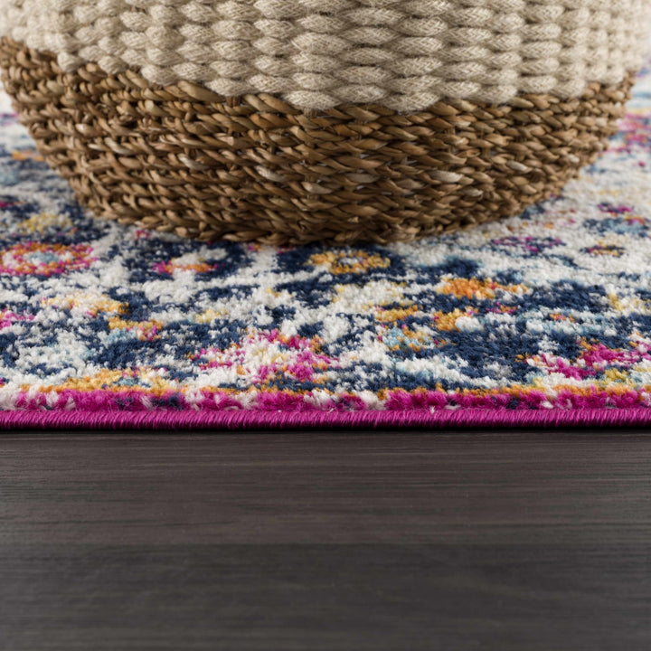 Traditional Design Heriz Ivory, Purple and Blue Premium look Medallion Area Rug - The Rug Decor