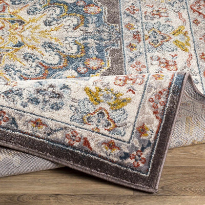 Traditional Design Heriz Serapi Cream, Charcoal, Blue, Gray, Mustard, red area rug - The Rug Decor