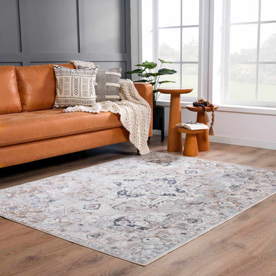 Traditional Design Peach, Ivory, Silver and Charcoal Machine Washable Multi size Rug - The Rug Decor