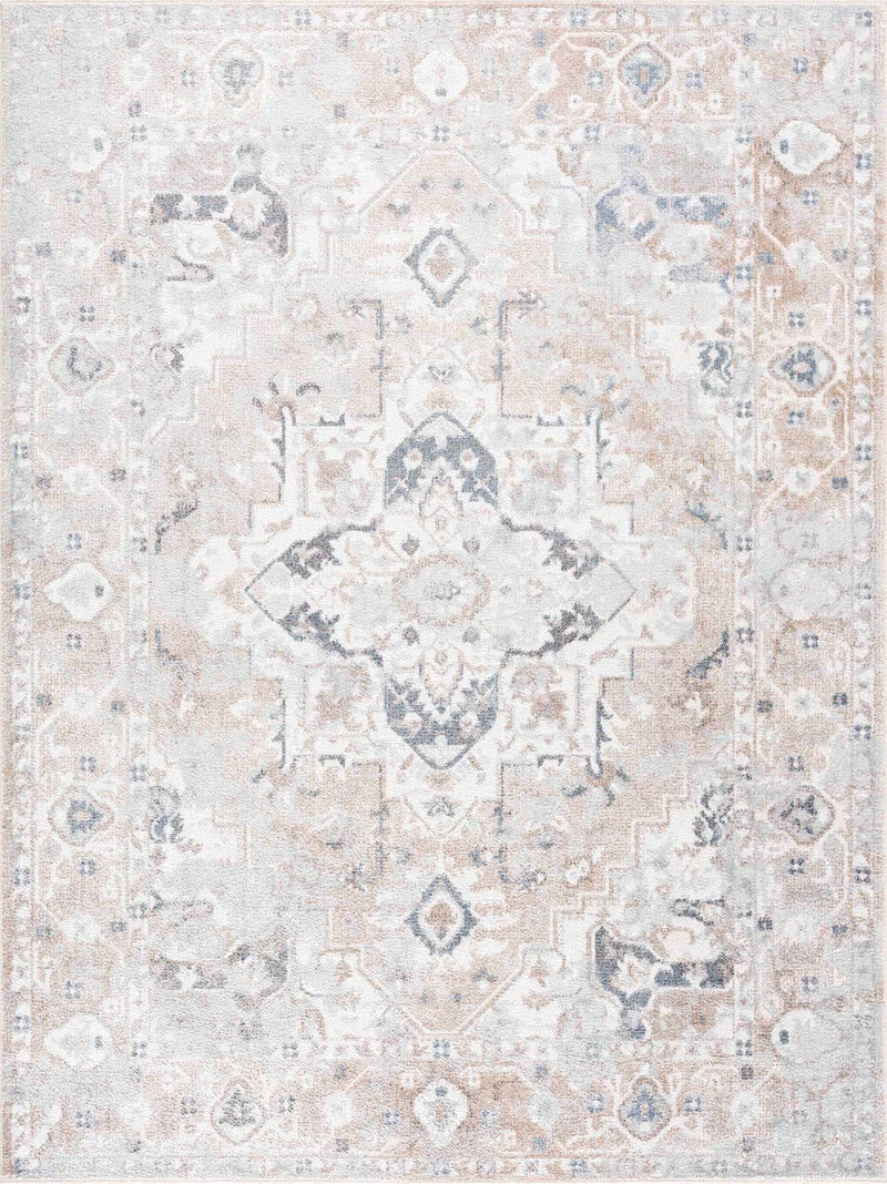 Traditional Design Peach, Ivory, Silver and Charcoal Machine Washable Multi size Rug - The Rug Decor