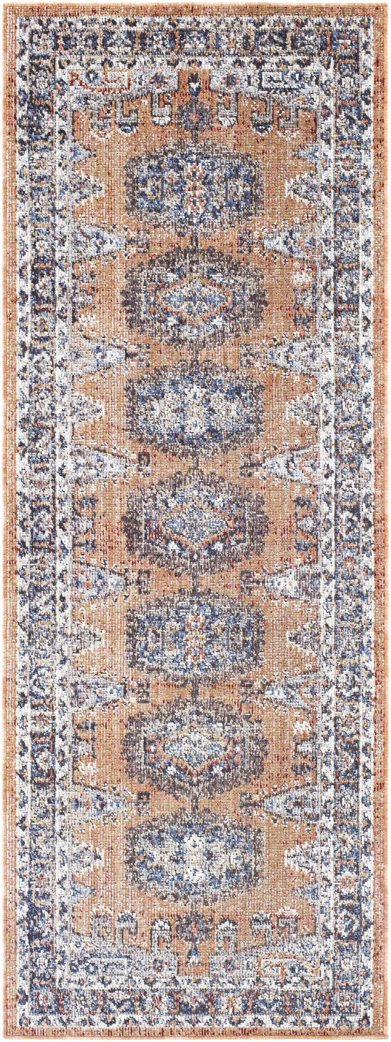 Traditional Design Rust and Blue Indoor and Outdoor Area Rug - The Rug Decor