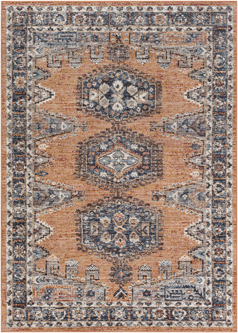 Traditional Design Rust and Blue Indoor and Outdoor Area Rug - The Rug Decor