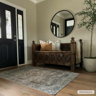 Traditional Distressed Look Silver, Charcoal and Brown Antique Style Machine Woven Washable Rug - The Rug Decor