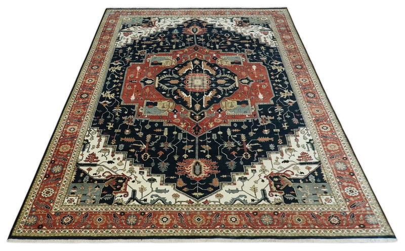 Traditional Floral 9.9x14 Hand knotted Premium Fine Brown, Black and Ivory wool Area Rug - The Rug Decor