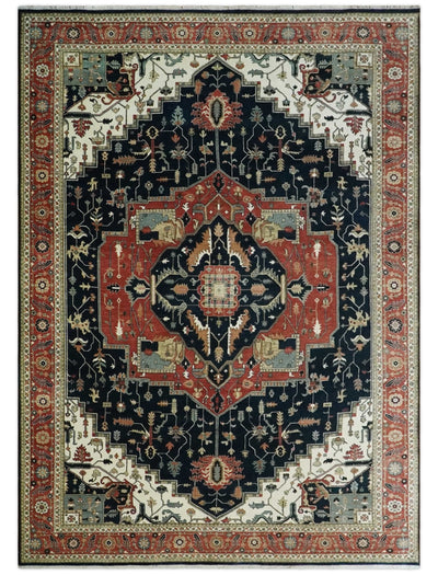 Traditional Floral 9.9x14 Hand knotted Premium Fine Brown, Black and Ivory wool Area Rug - The Rug Decor