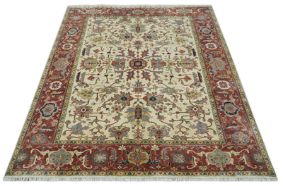 Traditional Floral Beige and Brown Vintage Style Hand knotted 8x10 wool Area Rug - The Rug Decor