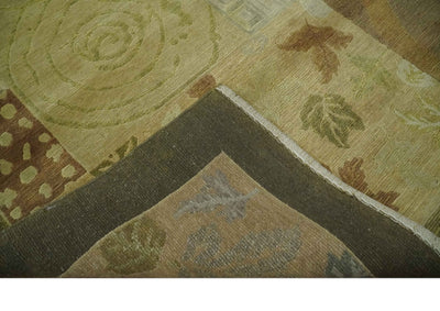 Traditional Floral Block Design Olive, Green and Brown Hand knotted 6x8 wool Area Rug - The Rug Decor