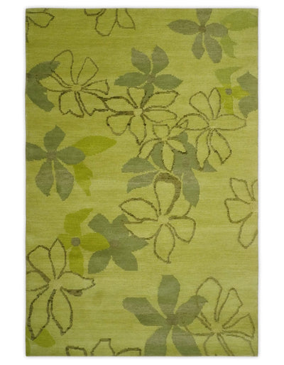 Traditional Floral Green and Brown Hand knotted 4x6 Wool and Art Silk area Rug - The Rug Decor