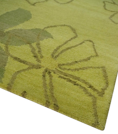 Traditional Floral Green and Brown Hand knotted 4x6 Wool and Art Silk area Rug - The Rug Decor