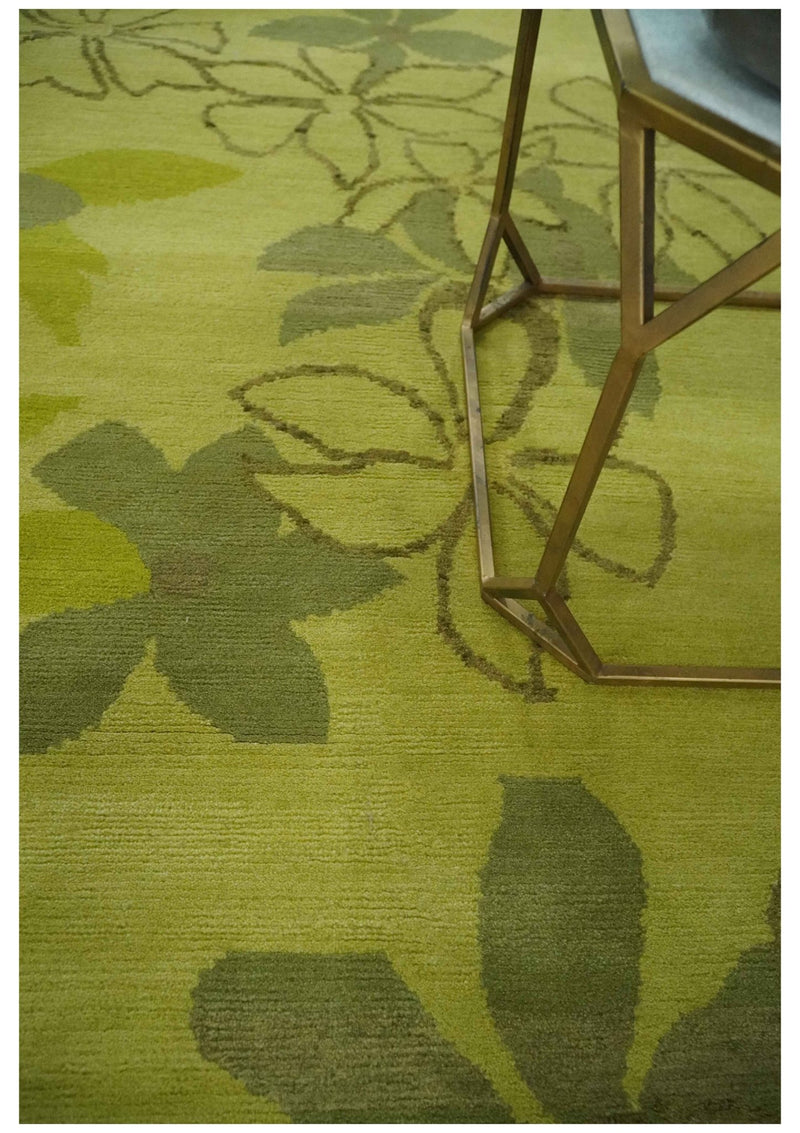 Traditional Floral Green and Brown Hand knotted 4x6 Wool and Art Silk area Rug - The Rug Decor