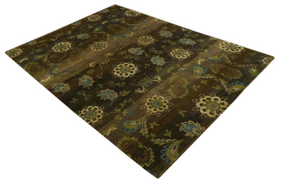Traditional Floral Green, Beige, Brown and Teal Fine Hand knotted wool Area Rug - The Rug Decor