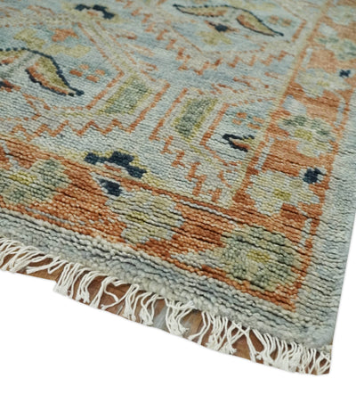 Traditional Floral Ikat Design Silver, Rust and Green Hand knotted 6x9 wool Area Rug - The Rug Decor