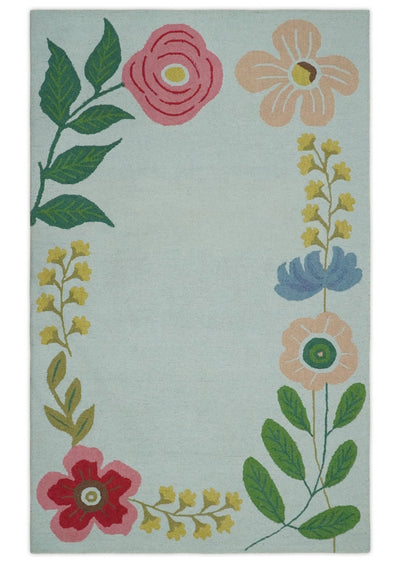 Traditional Floral Ivory, Pink, Green and Tan Hand Tufted 5x8 wool Area Rug - The Rug Decor