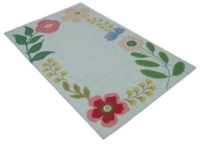 Traditional Floral Ivory, Pink, Green and Tan Hand Tufted 5x8 wool Area Rug - The Rug Decor