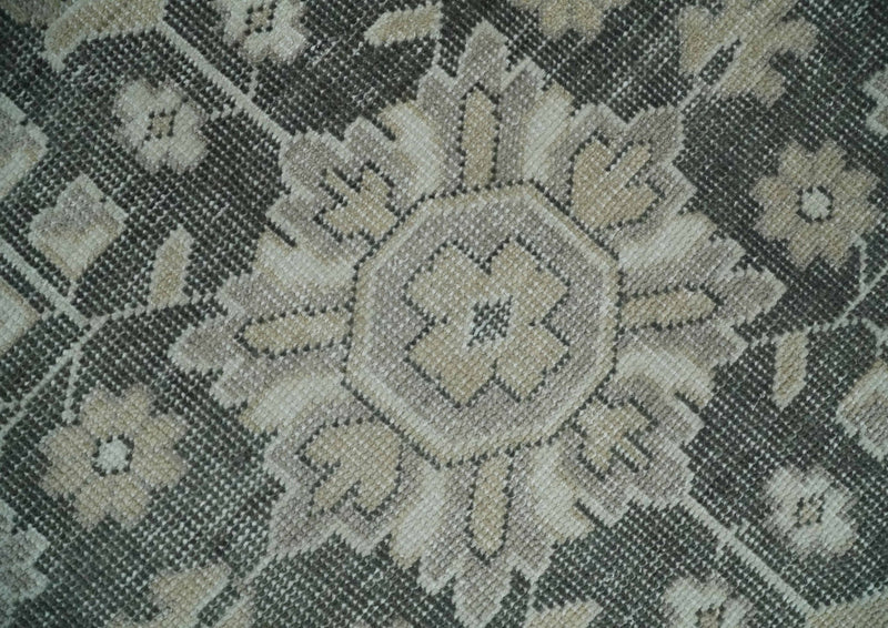Traditional Floral Ivory, Silver and Charcoal Antique Style Hand knotted 9x12 wool Area Rug - The Rug Decor