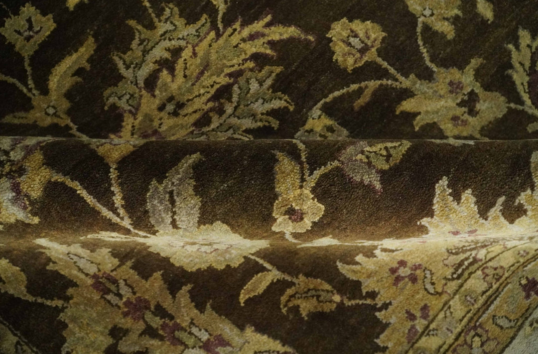 Traditional Floral Olive and Brown Hand knotted Oushak 9.7x13.11 wool Area Rug - The Rug Decor
